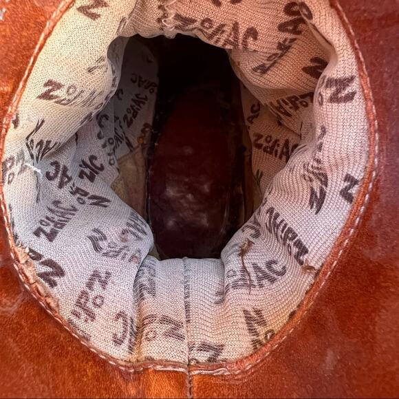 Vintage 70s 80s Zodiac cognac leather heeled booties boots 8 1/2M - Picture 9 of 9